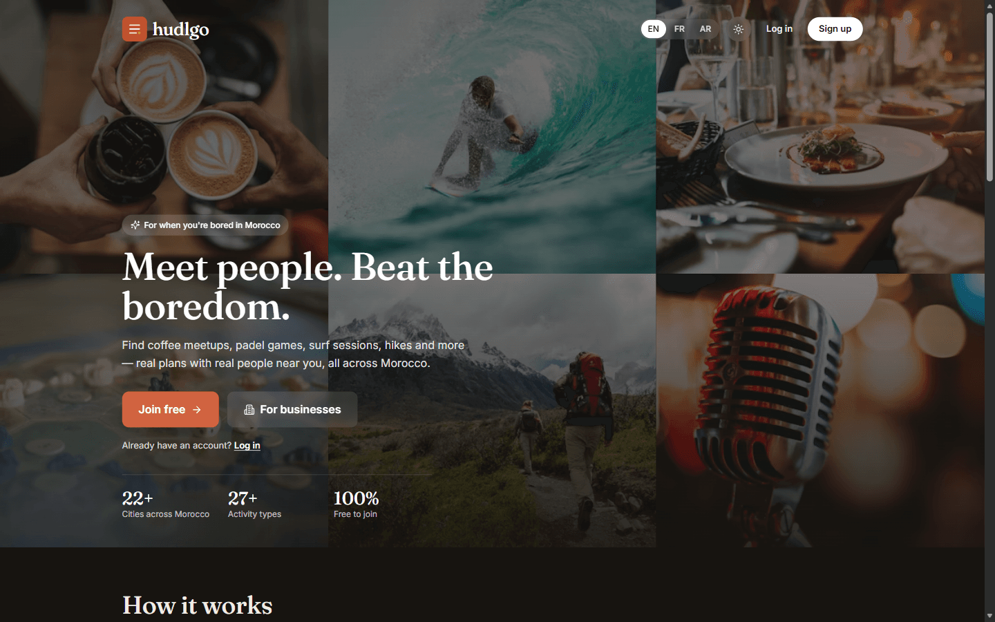 Hudlgo product visual explaining how users discover and join activities